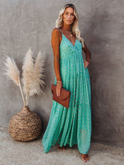 Dots Print Casual Maxi Summer Women's Dress Spaghetti Strap Loose Boho Floral Long Sundress Vestidos voguable