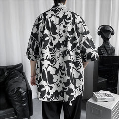 Summer Short-sleeved Shirt Men Fashion Black Print Casual Shirt Men Streetwear Loose Ice Shirts Mens Hawaiian Shirt Large Size voguable