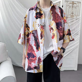 Summer Short Sleeve Shirts Men Fashion Printed Casual Shirts Men Korean Loose Ice Silk Shirts Mens Hawaiian Shirts Large Size voguable