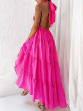 Bowknot Sexy Backless Rose Red Irregular Maxi Summer Women Sundress Tiered Fashion Solid Holiday Elastic Waist Vestido voguable