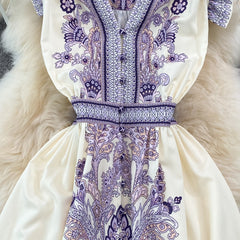 Summer Long Dress for Women Sleeveless Lapel Printed Chic Boho Female Vestidos Evening Party Dubai Tarf High Waist New In voguable