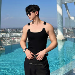 New Fashion Male Vest Patchwork Personality Sleeveless Top Men's Solid Color Slim T-shirt Spring Trendy 9A8204 voguable
