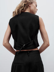 Voguable  spring new women's clothing Versatile casual V-neck sleeveless strappy vest and high-waisted suit wide-leg pants voguable