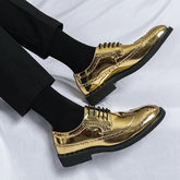 New In Gold Brogue Shoes for Men Wedding Lace-up Spring Autumn Size 38-46 Handmade Men Shoes Free Shipping Men Dress Shoes voguable