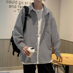 Plaid Shirts Men Long Sleeve Clothing Teens Black All-match Kpop Fashion Camisas Streetwear Leisure Soft Spring New Arrival voguable