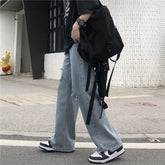 Jeans Men Summer Hole Hip Hop Ins High Street Teens Stylish Denim Trouser Baggy All-match Pure Color Ulzzang Wide Leg Джинсы New voguable