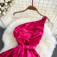 Summer Maxi Party Evening Dress for Women One Shoulder Irregular Silk Female Formal Dresses Backless Elegant Big Swing Tarf New voguable