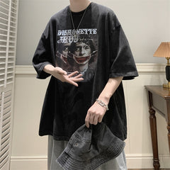 Retro Washed Batik Casual T Shirts Men's Women Loose Short-sleeved Harajuku Solid Cotton Unisex Printing Tees Streetwear Top voguable