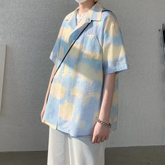 Summer Short Sleeve Shirt Men Fashion Casual Print Cloud Shirt Men Streetwear Loose Ice Silk Shirts Mens Hawaiian Shirt M-3XL voguable