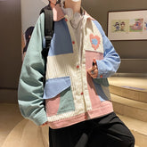 Jackets Men American Retro Pockets Hip Hop Patchwork Outwear Autumn High Street All-match 90's Couple Regular Turn Down Collar voguable