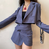 Two Piece Set for Women Vintage Casual Spring Corduroy Skirt Suits Long Sleeve Cropped Blazer and High Waisted Mini Skirts voguable