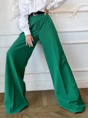 Voguable Women High Waist Pants 2022 Casual Loose Office Lady Trousers Spring Summer New Fashion Solid Wide Leg Floor-Length Pants Female voguable