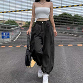 Voguable Khaki Oversized Cargo Baggy Pants Y2K Hip Hop Style Loosed Adjustable Waist Drawstring Long Pant Streetwear 90s Style Clothes voguable