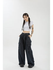 Voguable Harajuku Oversize Cargo Pants Women Japanese Streetwear Loose Wide Leg Trousers for Female Pockets Baggy Jeans Pant voguable