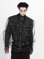 Niche Mesh Design Jacket Men's Open Thread Deconstructed Shirt High Street Long Sleeve New Fashion Male Coat 9A5527 voguable