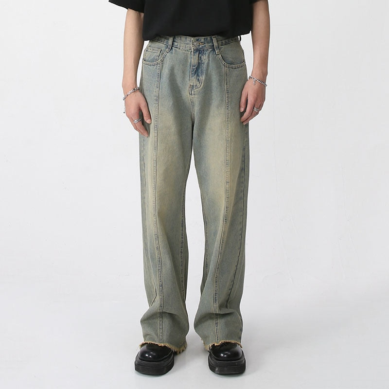 Men's Wear Spring New Denim Trousers Ground Straight Pants Fashion American High Street Wide Leg Jeans Vintage 9A7445 voguable