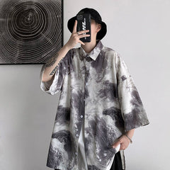 Men Summer Short Sleeve Shirts Tie Dyed Streetwear Gothic Casual Shirt For Male New Casual Oversized Man Clothing voguable