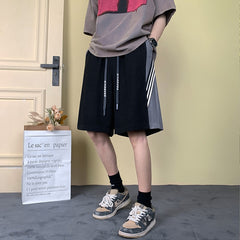 Summer New Panel Stripe Men's Shorts Korean Chic Y2k Loose Straight Elastic Waist Short Pants Casual Harajuku Streetwear voguable