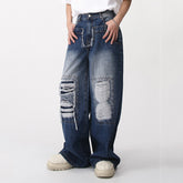 Men's Wear New Casual Jeans Trousers Spring Loose Wide Leg Patch Hole Contrast Color Male Pants Vintage 9A6952 voguable
