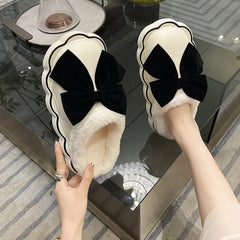 Med Fur Shoes Slippers Casual Slides Cover Toe Platform Slipers Women Butterfly-Knot Plush Luxury Flat Rome PU Fabric Fashi voguable