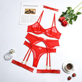 voguable 4-Piece Lace Bra Set Women Mesh Panty Underwear Set 8 Colors Transparent Sexy Lingerie Set voguable