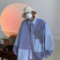 Shirts Men Spring Long Sleeve Patchwork Loose Fashion Handsome Casual Harajuku Clothing Aesthetic Streetwear All-match Chemise voguable