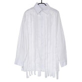 New Large Loose Patchwork Fringed Ribbon Long Sleeve Irregular Shirt Single Breasted Simple Temperament 9A3172 voguable