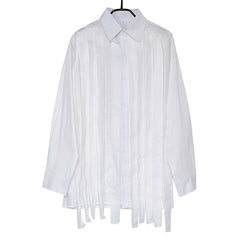 New Large Loose Patchwork Fringed Ribbon Long Sleeve Irregular Shirt Single Breasted Simple Temperament 9A3172 voguable