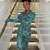 Women Elegant Long Sleeve Printed Bodycon Streetwear Green Midi Dress Autumn Clothes Wholesale Items For Business voguable