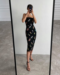 Fashion Casual Women Clothes Sling Sexy Dress Black White Embroidered Spaghetti Straps Ladies Elegant Party Club Dresses voguable