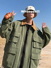 Autumn Winter Cargo Jacket Men's Multi-pocket Workwear Bomber Jacket Unisex High Street Contrast Color Grunge Urban Style Coat voguable