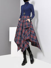 New Spring High Waist Red Plaid Split Joitn Loose Big Hem Half-body Skirt Women Fashion Tide All-match voguable