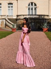 New Summer Women'S Dresses One Word Neck Bubble Short Sleeve Sexy Open Back Solid Color Dress Simple Pastoral Pink Tight Dress voguable