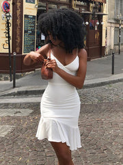 Voguable Spaghetti Straps Ruffles Mini Dress Club Party Elegant Sleeveless Slip Women's Summer Sundress Outfits Holiday voguable