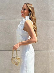 Big Flower Decoration White Summer Jumpsuit for Women O Neck Sleeveless Tank Party Overall Black New Office Romper voguable