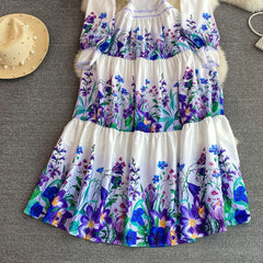 Summer Elegant Maxi Dresses for Women Printed Bow Big Swing Wave Cut Female Long Dress Chic Draped Blue/Pink/Green Fanshion voguable