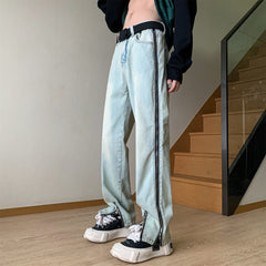 America Style Slit Zipper Men Jeans Spring New High Street Oversized Denim Pants For Male Hip Hop Casual Trousers voguable