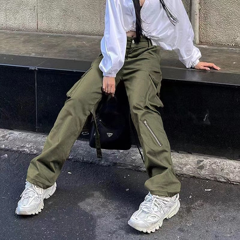Voguable Hip Hop Street Hot Girl Grey Patchwork Grunge Cargo Baggy Pants Y2K Aesthetic High Waist Famme Trousers Woman voguable