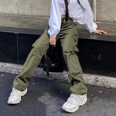 Voguable Hip Hop Street Hot Girl Grey Patchwork Grunge Cargo Baggy Pants Y2K Aesthetic High Waist Famme Trousers Woman voguable