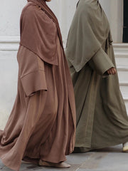 Voguable 2-piece Muslim Sets Women Crepe Outfits Open Abaya Kimono&Sleeveless Dress Dubai Saudi Turk Modesty Islam Clothing Ramadan Robe voguable