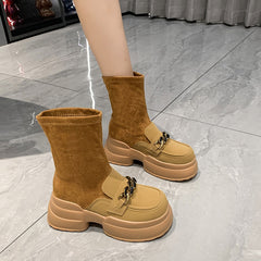 Rock Shoes Woman Boots Sexy Thigh High Heels High Sexy Winter Footwear Boots-Women Round Toe Black Rubber Stiletto Lolita Over- voguable