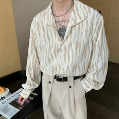 Zebra Striped Shirts Men Long Sleeve Streetwear Casual Baggy Camisa Temper Ins Japanese Harajuku Hip Hop Personality Korean Cozy voguable
