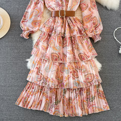 Vintage Summer Long Dress for Women Tierred Long Sleeve Indie Folk Printed Vestidos Female Folds Boho Luxury Party Robe New In voguable