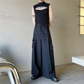 Men's Casual Wide Leg Trousers Korean Style New High Waist Metal Piece Pocket Decoration Fashionable Pants 9A2104 voguable