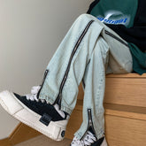 America Style Slit Zipper Men Jeans Spring New High Street Oversized Denim Pants For Male Hip Hop Casual Trousers voguable