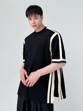 Contact Color Line Design Men's T-shirt Versatile Popular Round Neck Short Sleeve Male Tops New Fashion Temperament voguable