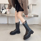 Women's Mid Calf Boots Female Shoes Zipper Boots-Women Luxury Designer Round Toe Clogs Platform Ladies Autumn Med Rubber Leathe voguable