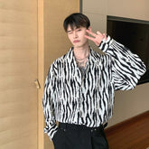 Zebra Striped Shirts Men Long Sleeve Streetwear Casual Baggy Camisa Temper Ins Japanese Harajuku Hip Hop Personality Korean Cozy voguable