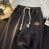 Spring New Women Vintage Jeans High Street Drawstring Wide Leg Female Denim Pants Fashion Straight Unisex Casual Trousers voguable