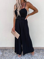 Wide Leg Pleated Backless Strap Sleeveless Apricot Summer Women Jumpsuit Long Pants One Piece Black Casual Elegant Overall voguable